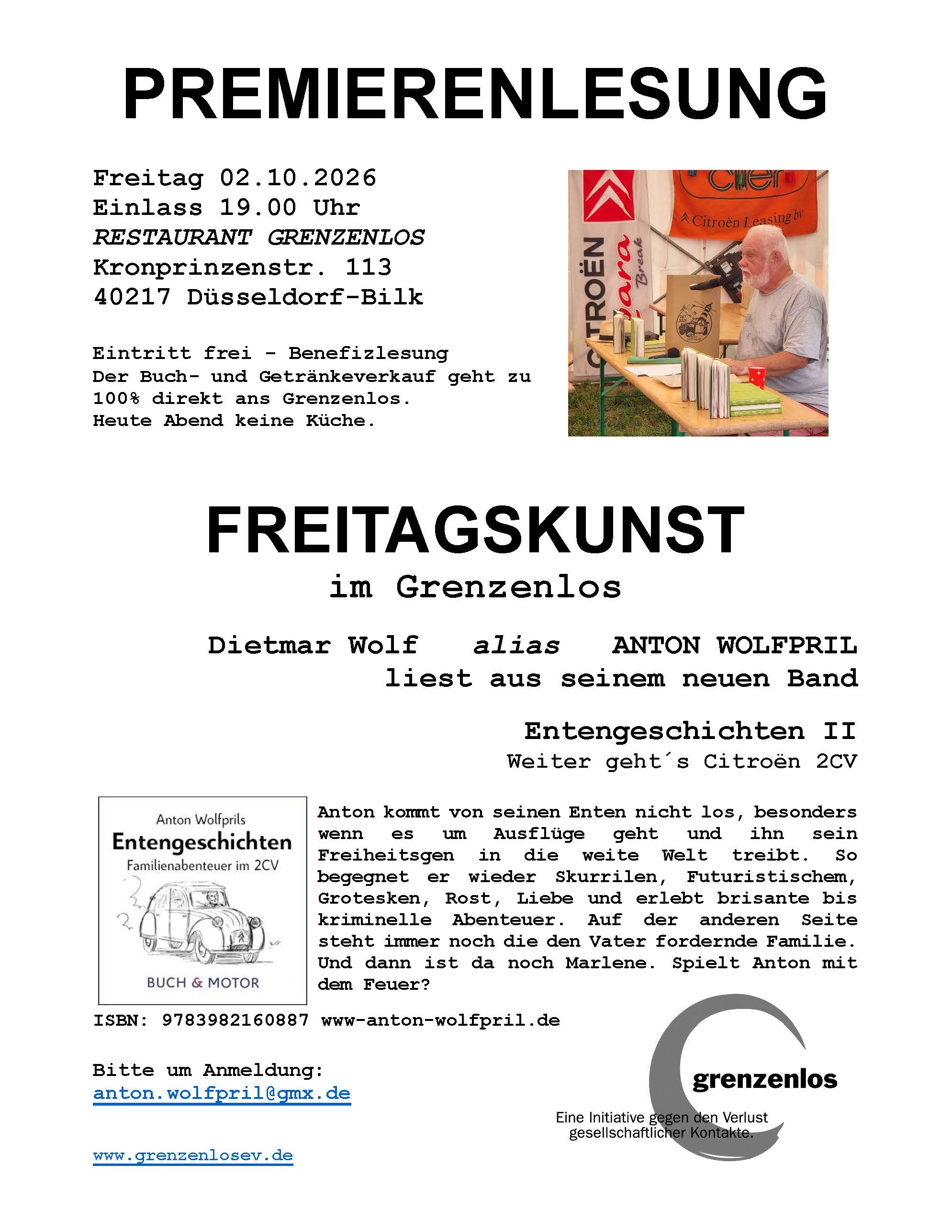 Anton Wolfpril Premierenlesung Düsseldorf 02.10..2026 im Grenzenlos e V